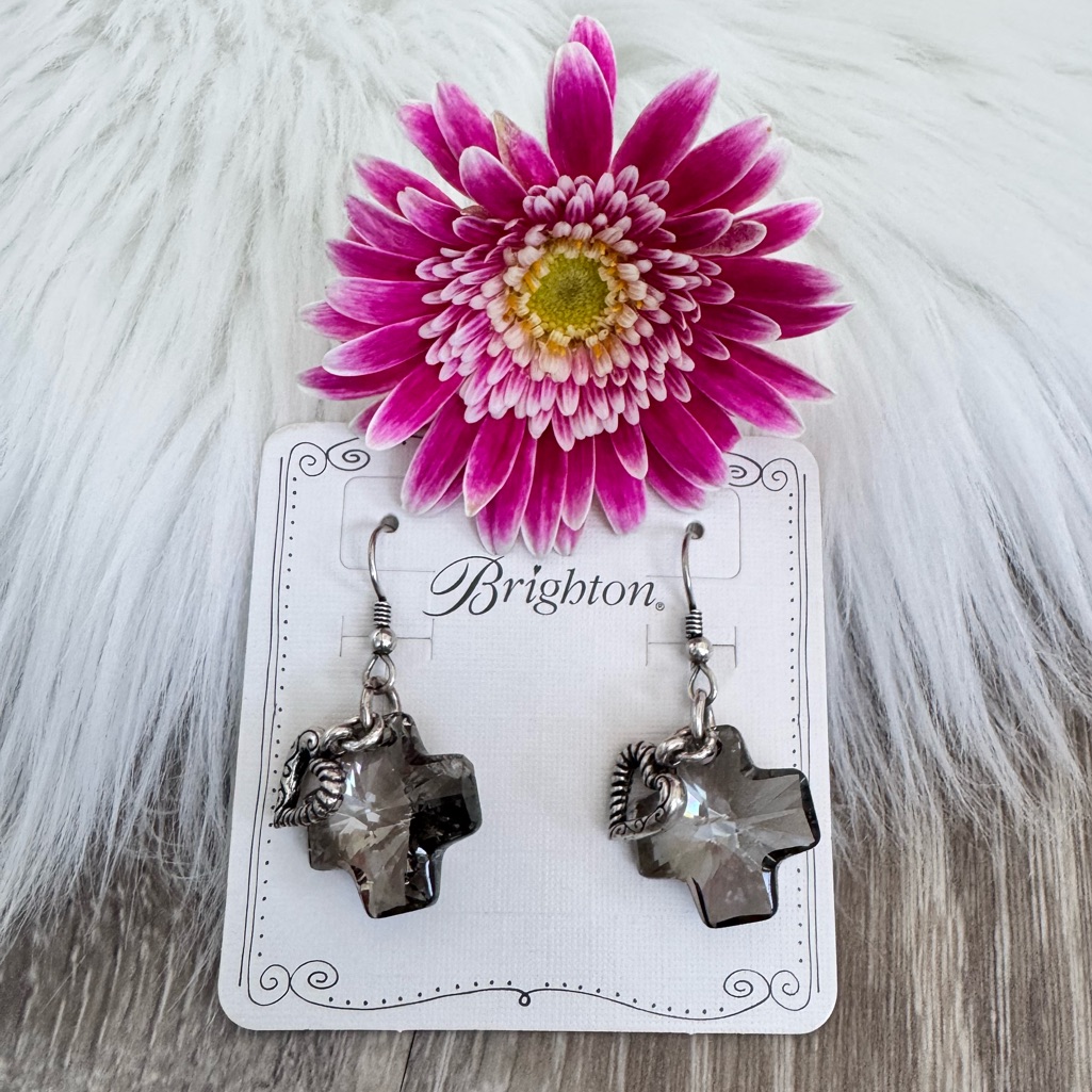 Brighton Karma Cross Smokey Crystal French Wire Earrings